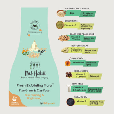Nat Habit Face Scrub, Five Gram & Clay Fuse Exfoliating Mura For Deep Cleansing, Skin Polishing & Brightening, Provide Clean, Clear & Soft Skin (Pack of 2 x 25 gm)